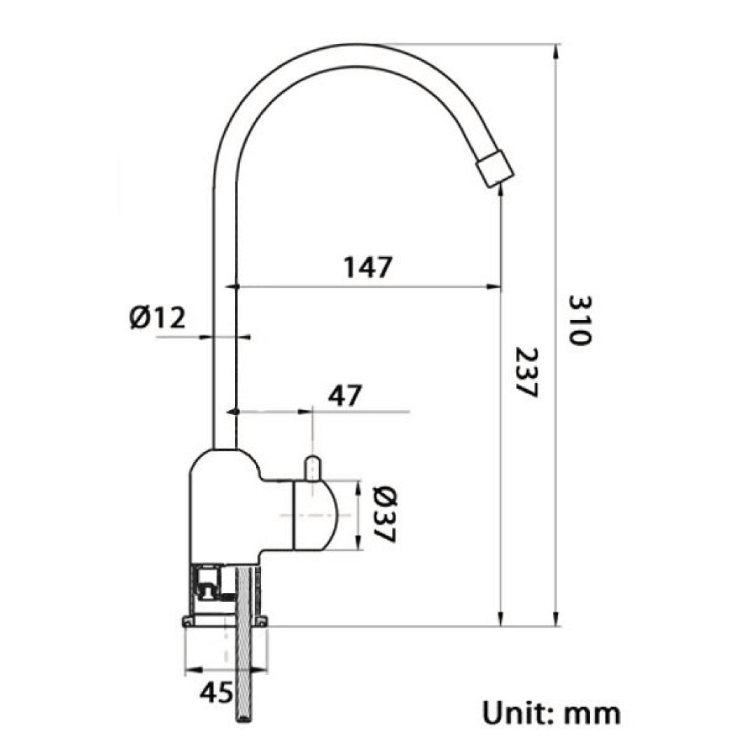 Mezclador 330 Grifo adicional de 3 vías para purificadores 1/4” Cromo