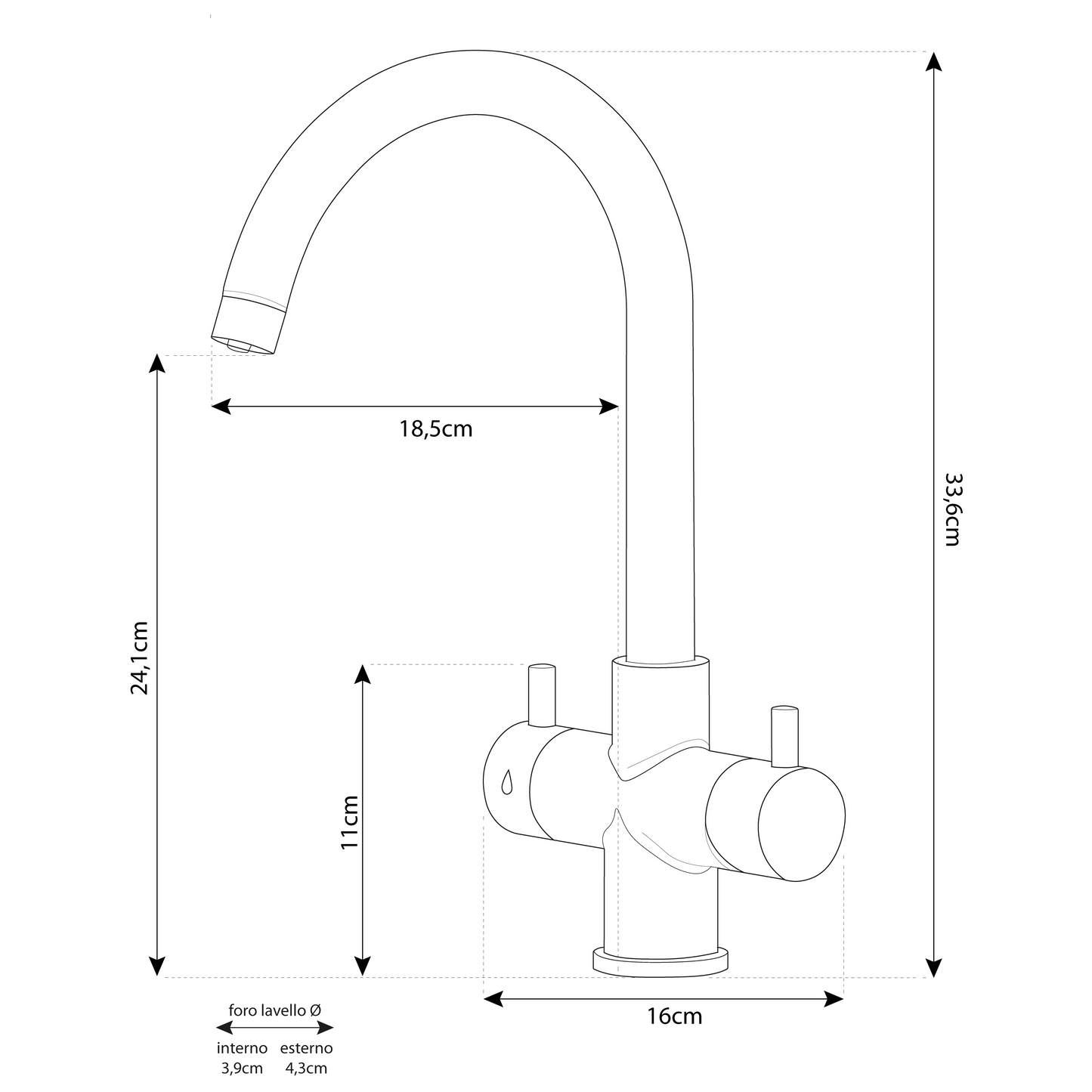 Verona Rubinetto da cucina 3 vie 3/8” Nero Opaco