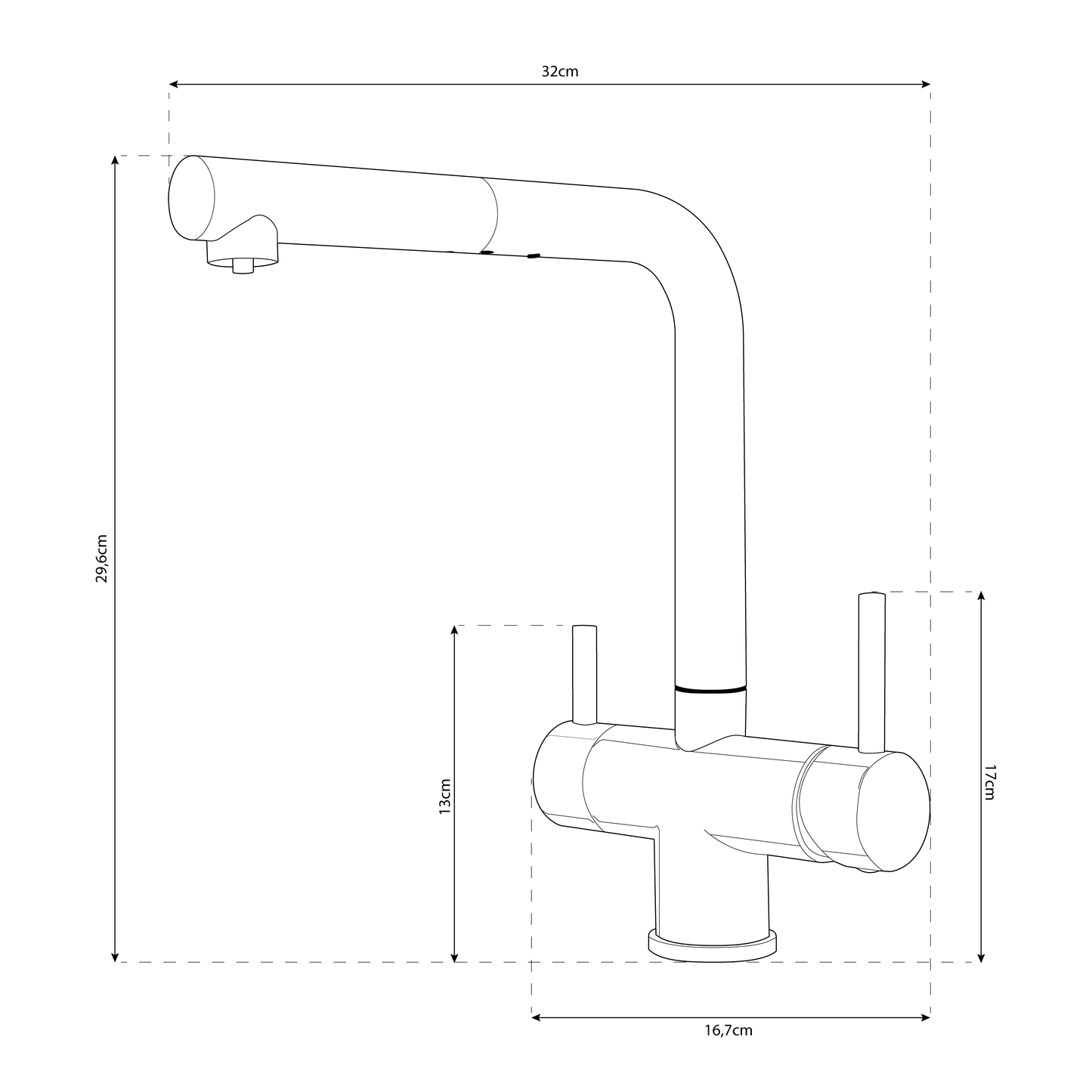 Grifo de cocina mezclador 382 con ducha extraíble de 3 vías 3/8” Cromo