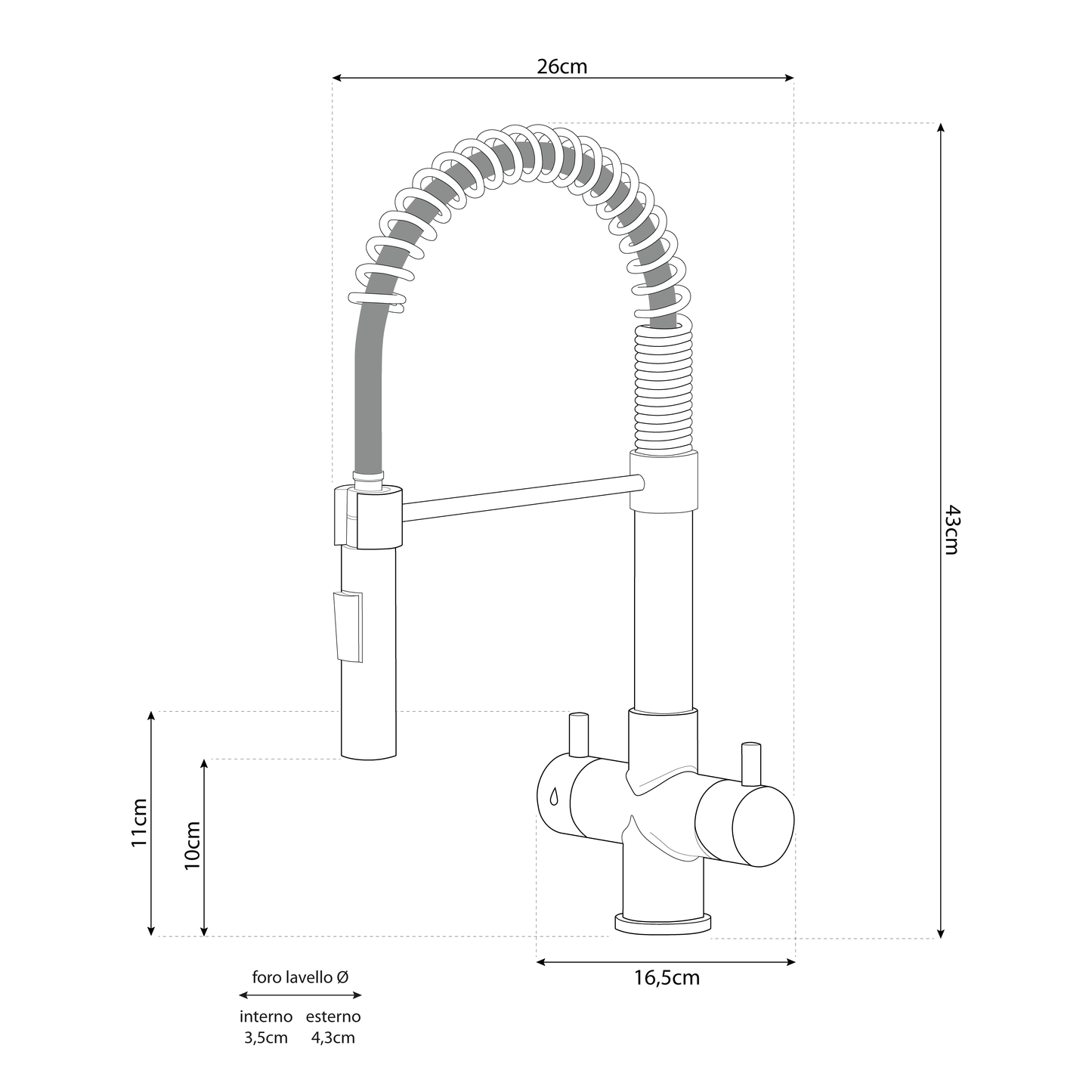 Grifo de cocina mezclador Milano de 5 vías con resorte de 3/8", negro mate