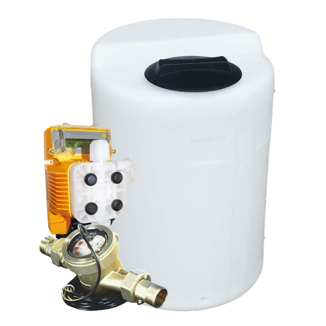 Sistema de cloración proporcional Injecta Athena AT.MT2 Bomba PVDF contador WM-R3 1“ depósito de 50lt.