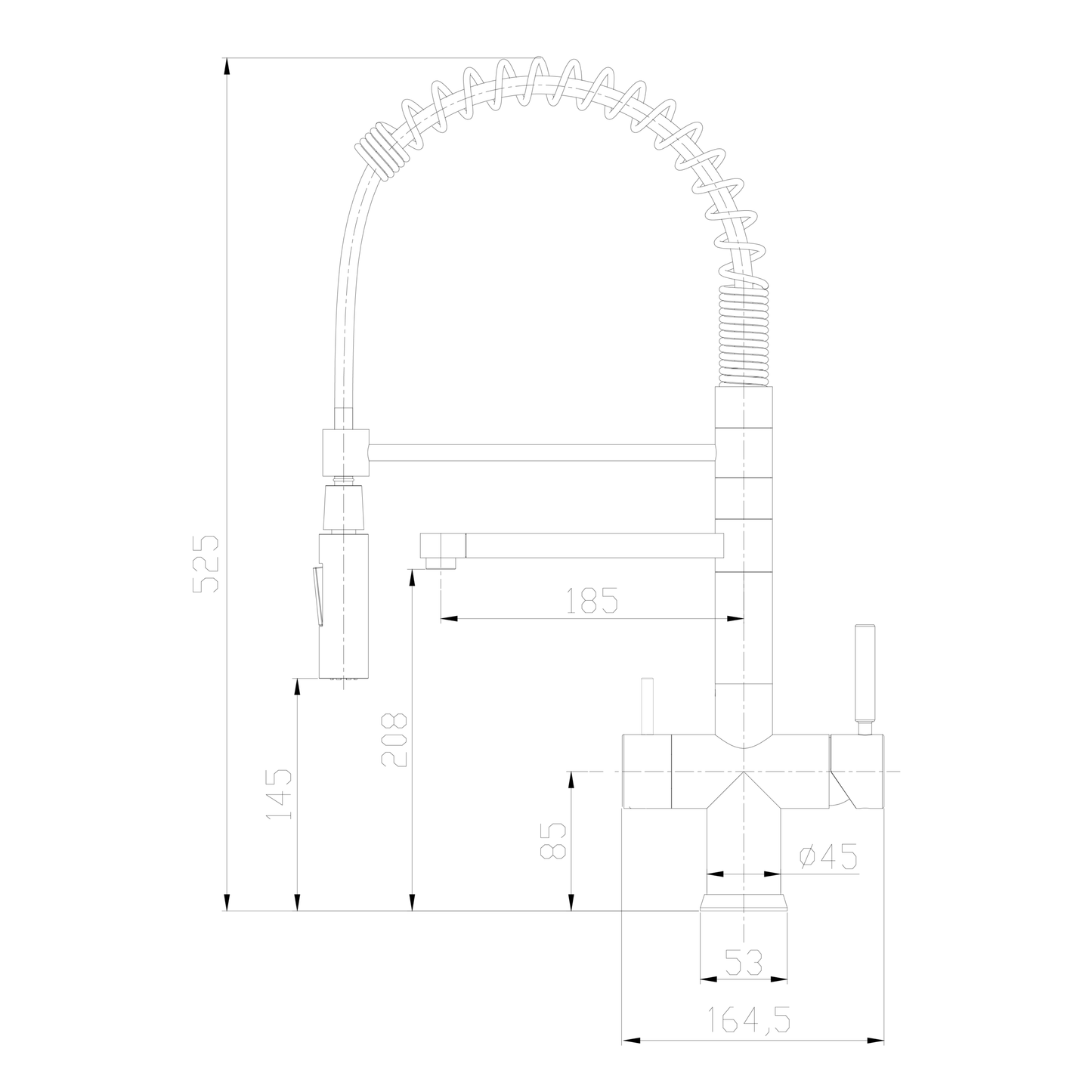 580 Rubinetto da cucina con Doccetta in gomma 5 vie Acciaio Inox Senza metalli pesanti 3/8” Nero Opaco