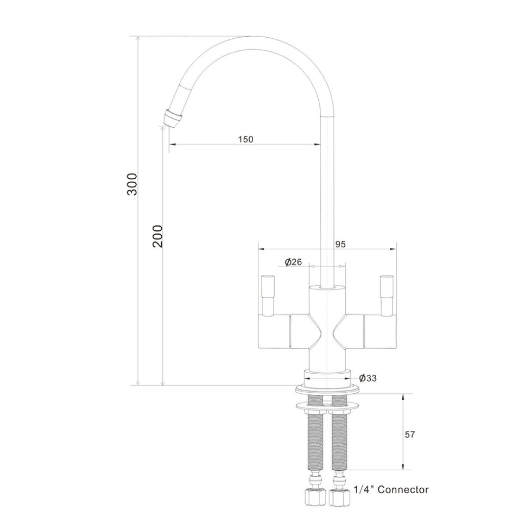 210 Grifo de 2 vías para purificadores de agua de 1/4” – Níquel cepillado con palanca mezcladora