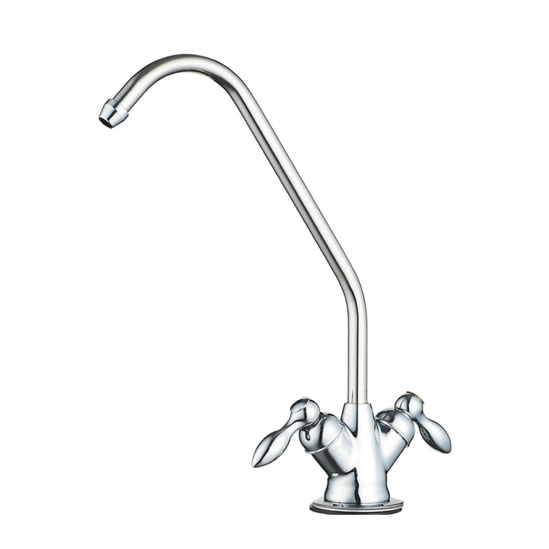 220 Grifo para purificadores de agua de 2 vías con columna de 1/4" - Cromado con manijas en forma de estrella