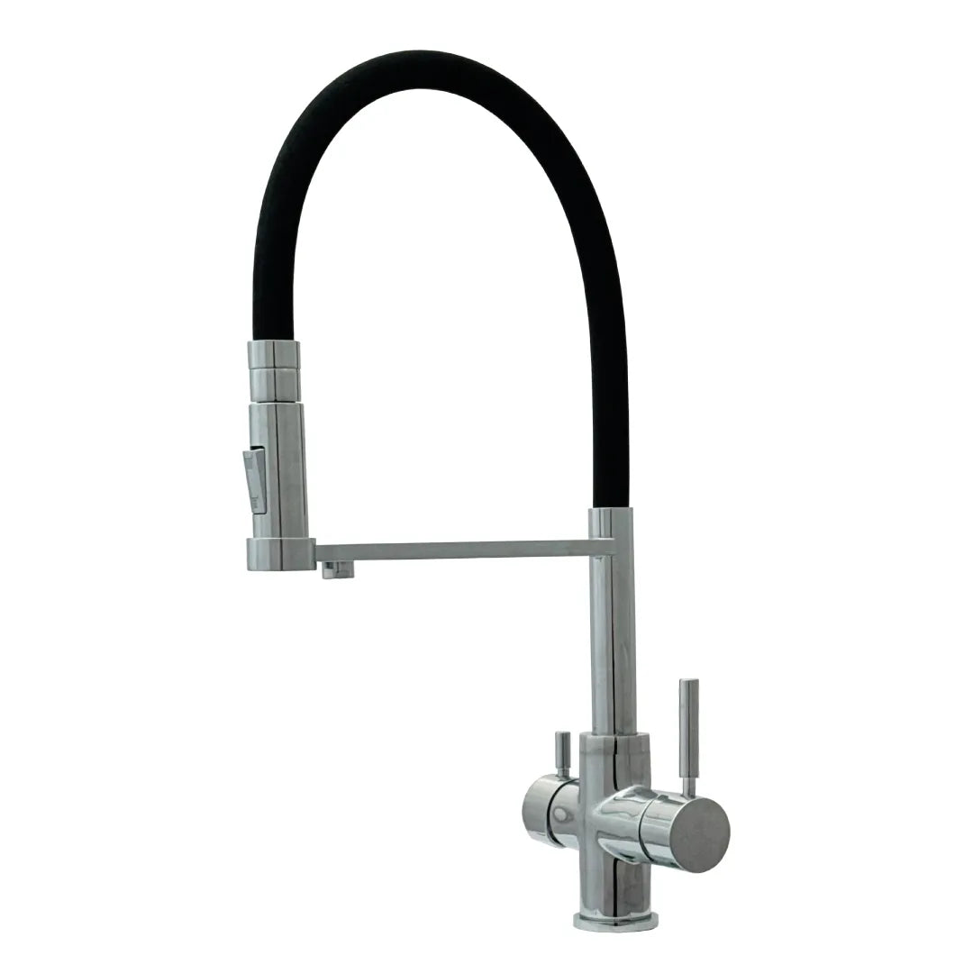 Rubinetto Cucina 4 Vie 460 Doccetta Gomma Cromo/Nero | Design Bicolore