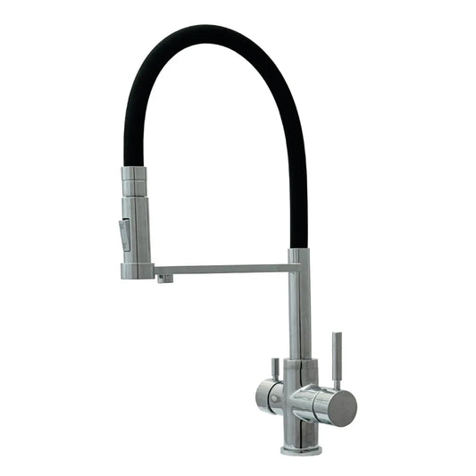 Grifo de cocina 4 vías 460 Ducha de mano Goma Cromo/Negro | Diseño bicolor