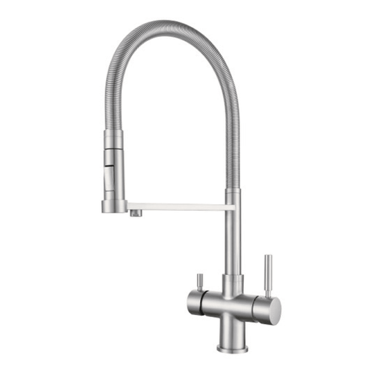 Miscelatore 560 Rubinetto da cucina con Doccetta in gomma 5 vie 3/8” Nickel Spazzolato