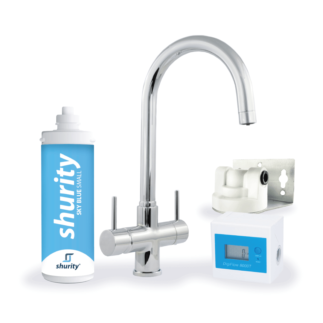 Kit Microfiltrazione acqua con filtro Sky Blue Small con Rubinetto unico 3 Vie Modello Verona Cromo – Acqua Liscia - AcquaVitale