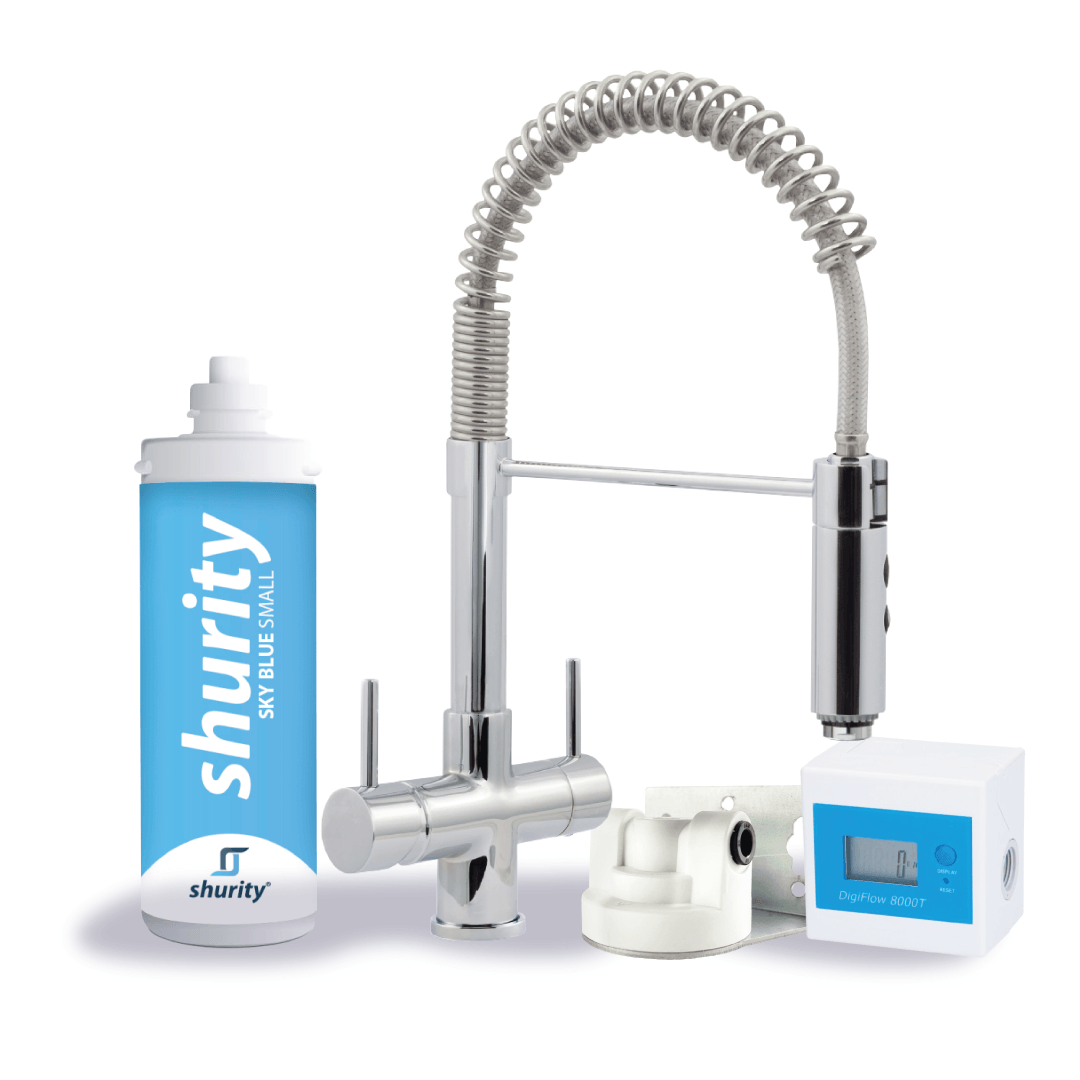 Kit Microfiltrazione acqua con filtro Sky Blue Small con Rubinetto unico 3 Vie Modello Milano Cromo – Acqua Liscia - AcquaVitale