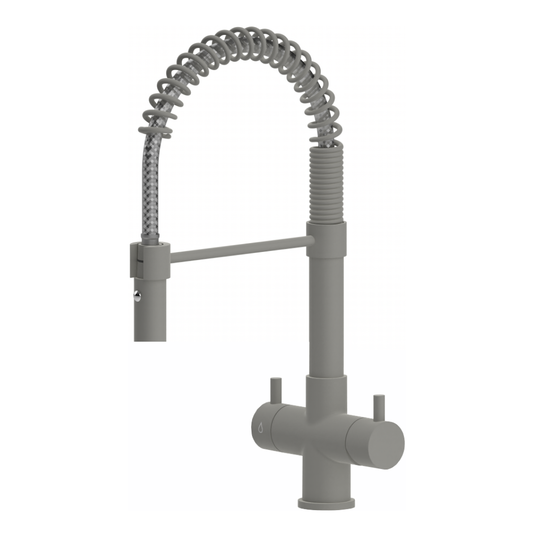 Grifo de cocina Milano de 5 vías con resorte, 3/8", gris paloma