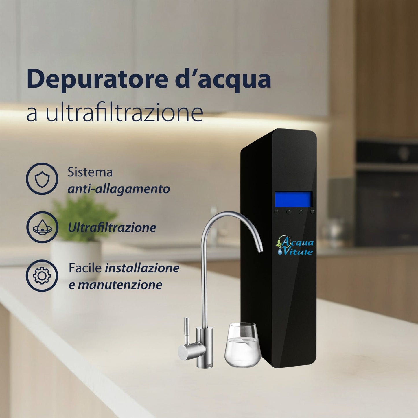PureOne Smart Depuratore a Ultrafiltrazione Sottolavello 1 Via – Rubinetto Supplementare e Kit Installazione Inclusi | AcquaVitale®
