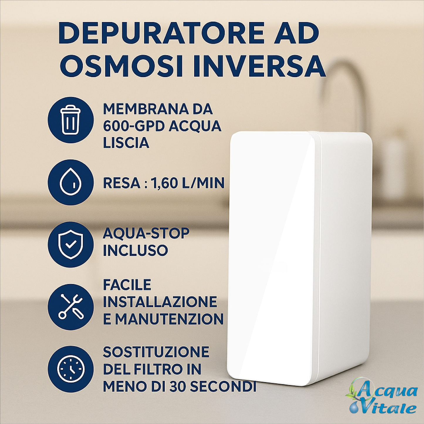 Depuratore Osmosi Inversa Brina - Sottolavello 1 Via Acqua Liscia 600 GPD