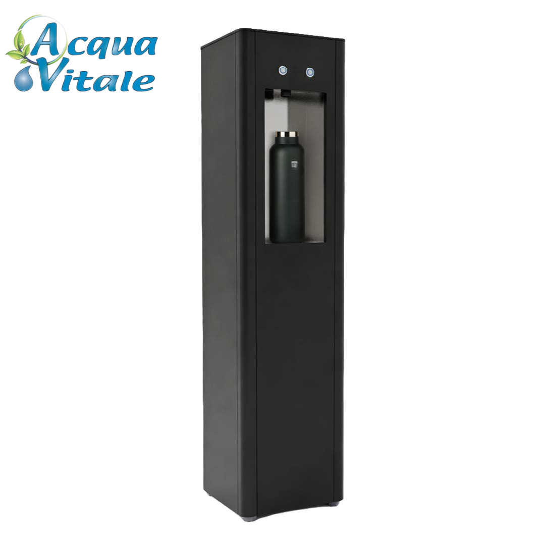 Kubica – Dispenser Acqua a Colonna Nero, Liscia Fredda e Ambiente | Made in Italy