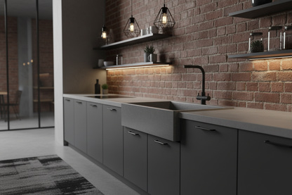 Rubinetto Sorrento nero opaco matt black in cucina industrial urban con cemento