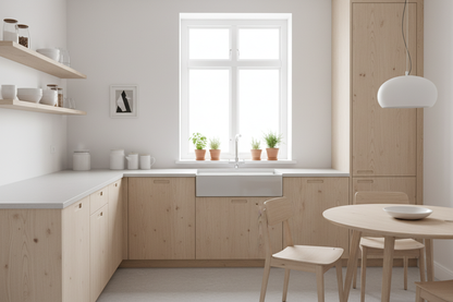Rubinetto Sorrento design europeo cromo in cucina scandinava nordica legno chiaro