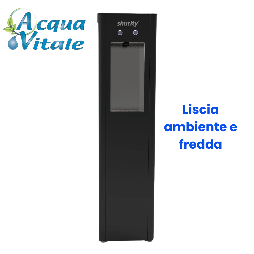Kubica – Dispenser Acqua a Colonna Nero, Liscia Fredda e Ambiente | Made in Italy