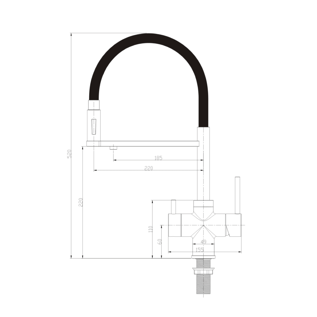 460 Rubinetto da cucina con Doccetta in gomma 4 vie 3/8” Nero - AcquaVitale